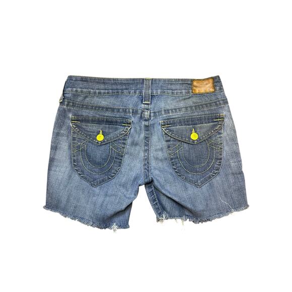 True Religion Women’s Vintage Y2K Low Rise Denim Shorts Raw Hem – Size 31” - Picture 5 of 6
